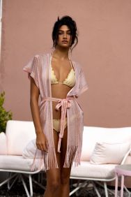 Luli Fama Ethereal Queen Rose Pink Short Caftan