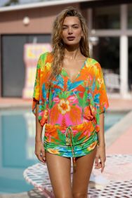 Luli Fama Palm Breeze Cabana V Neck Dress